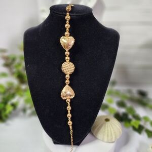 Gold Greek Key Hearts and Bead Bracelet